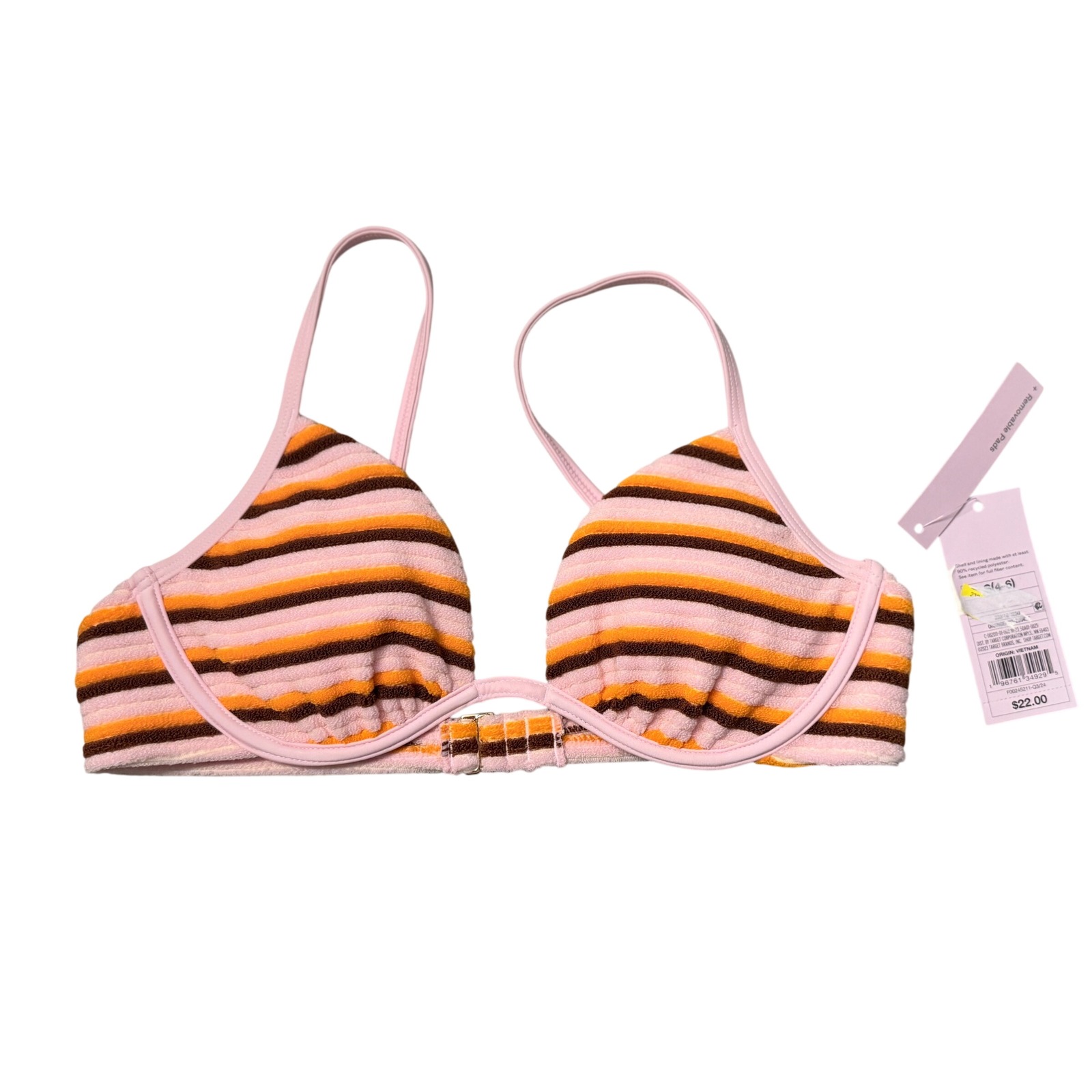 Wild Fable Bikini Top S Small Pink Orange Striped Terry Cloth Underwire Nwt